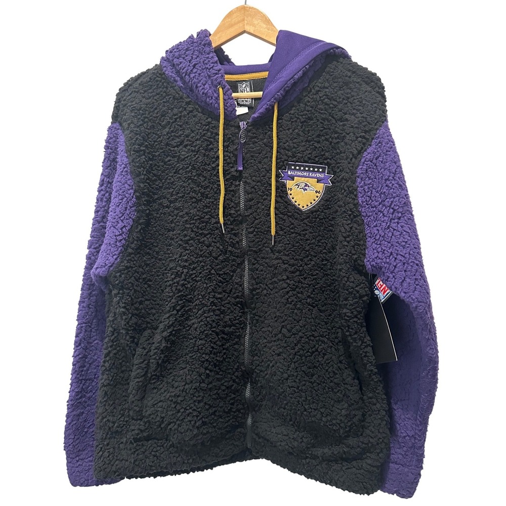 NFL Team Apparel Baltimore Ravens Sherpa Fleece Hoodie Black Purple Large
